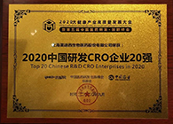 【美·记闻】CC网投荣获2020中国研发CRO企业20强